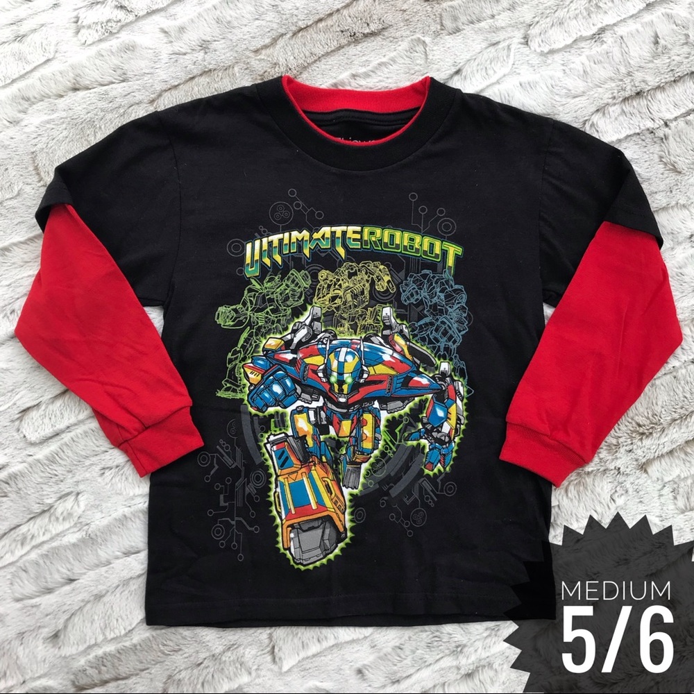 [Bioworld] Long Sleeve Robot Tee Shirt Size M Medium 5/6 Boys T-Shirt Top Black